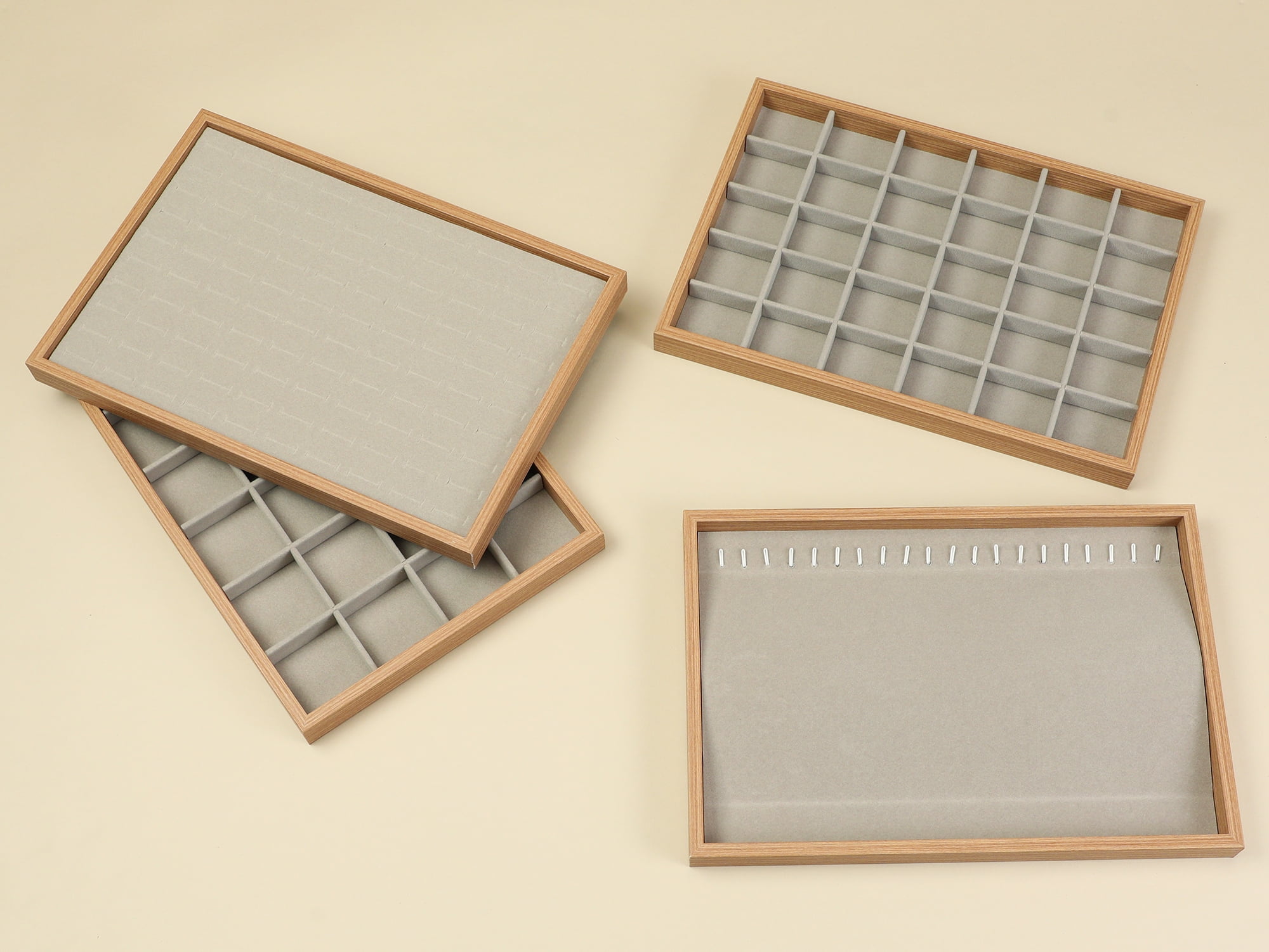 Unique Bargains Wood Jewelry Trays with Removable Dividers for Drawers Jewelry Organizer Light Brown-Necklace Tray