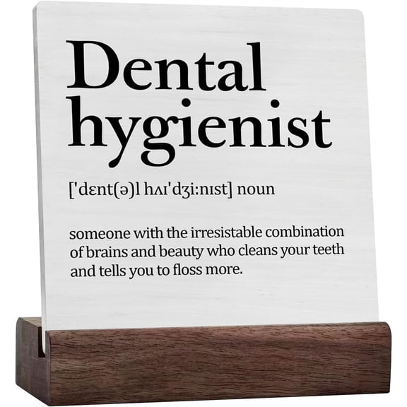 Ceramic Sign 4x4 Inch Dental Office Decor Dentist Gifts For Men Women Dental Hygienist Definition Wood Sign Office Home Decorations For Desk Table Shelf Plaque Sign with Wood Stand Gift For Women Men