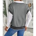 thumbnail image 3 of Women's Gray V Neck Contrast Stripes Trims Short Sleeve Sweater, 3 of 13