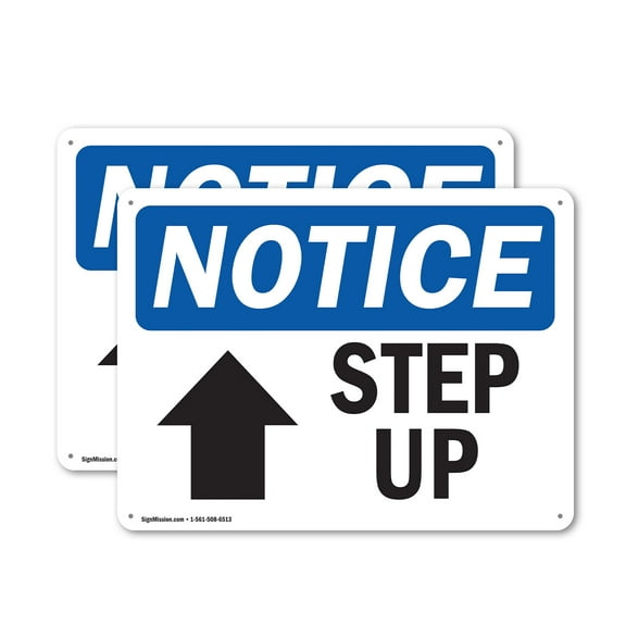 (2 Pack) Step Up [Up Arrow] OSHA Notice Sign 24 Inch X 18 Inch Plastic Sign, Weather Resistant, UV Protected for Workplace, Business, and Construction Site, Made in the USA