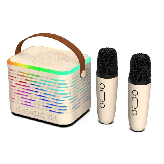Portable Karaoke Machine with 2 Microphones, Bluetooth Speaker with RGB LED Lights