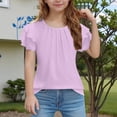 thumbnail image 2 of KAUOD Girls Pleated Ruffle Short Sleeve Shirts Kids Solid Color Crewneck Casual Loose T-Shirts Fashion Trendy Tops Tees, 2 of 7