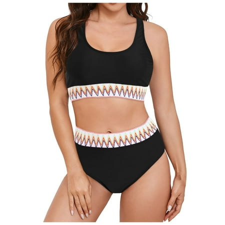TTUHYWXI Bathing Suits Bathing Swimwear Scoop Neck Bikini Set for Women (Black  M)