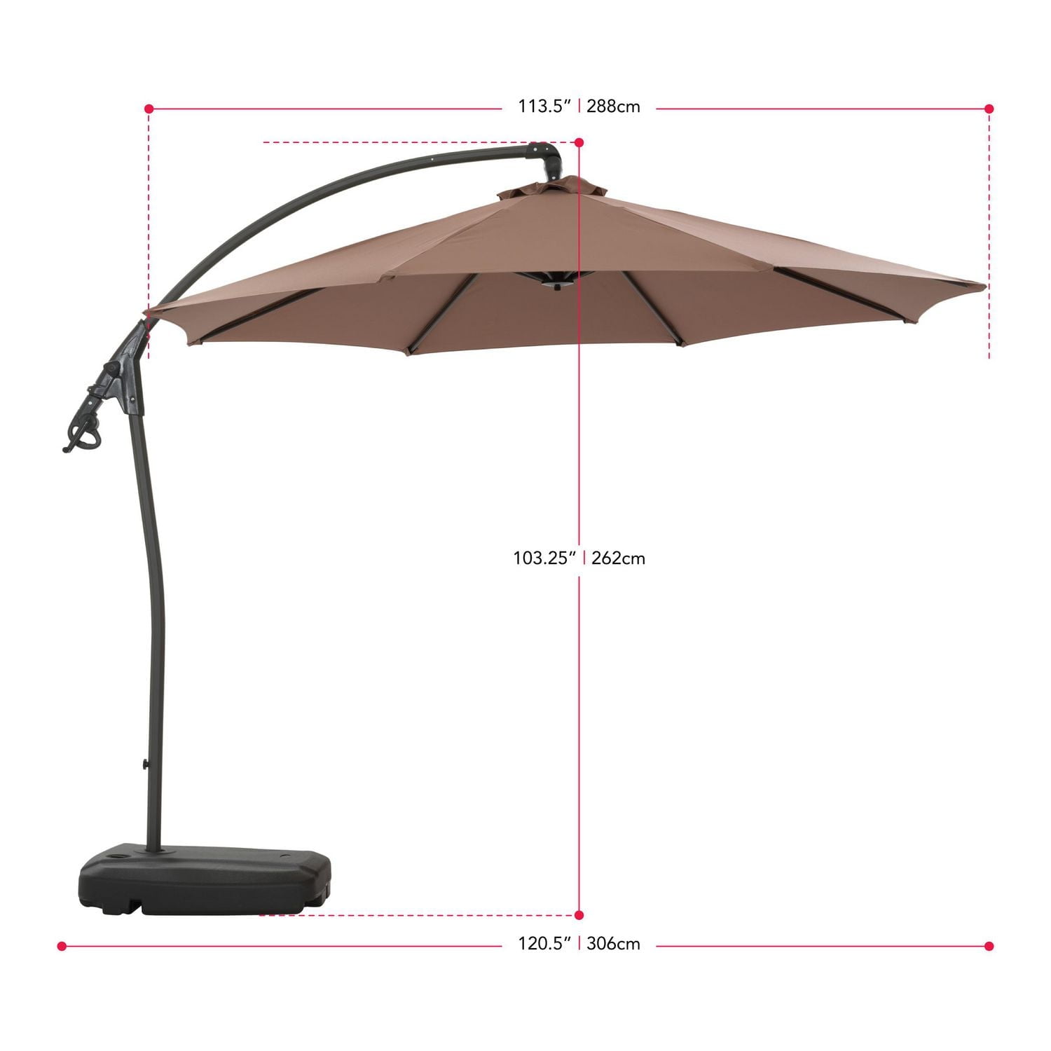 CorLiving Endure 9.5ft Cantilever Outdoor Patio Umbrella with Fillable Wheeled Base and Aluminum and Steel Frame