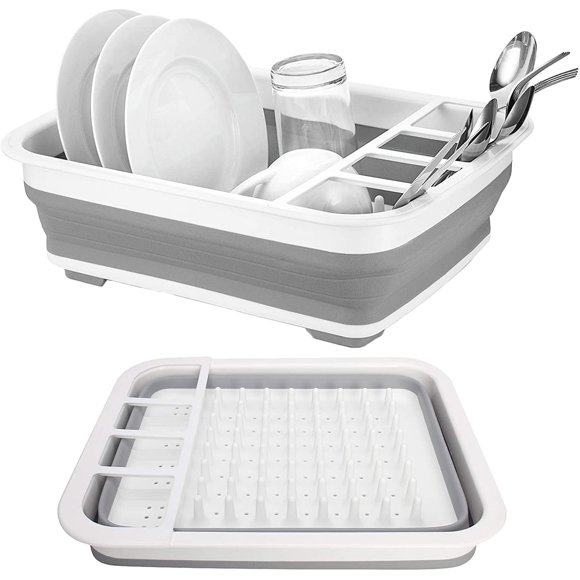 Égouttoir à Vaisselle Pliable Gris, Gain de Place, Pliant; Égouttoir à Vaisselle Pliable Qui Se Déplie et Se Replie pour un Rangement Facile pour Cuisine, Roulotte, Roulotte de Voyage