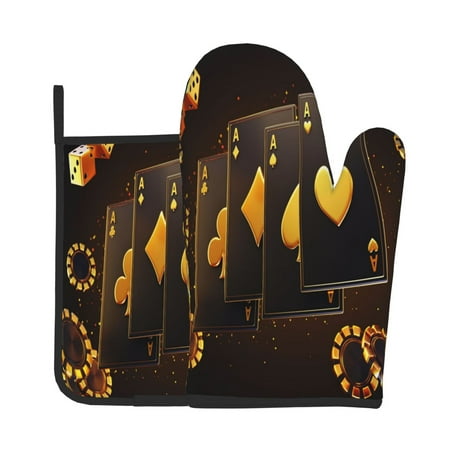 

Gaeub Casino Playing Cards Print Oven Mitts and Pot Holders Sets of 2 Heat Resistant Pad Cooking Gloves for Baking BBQ Home Decor