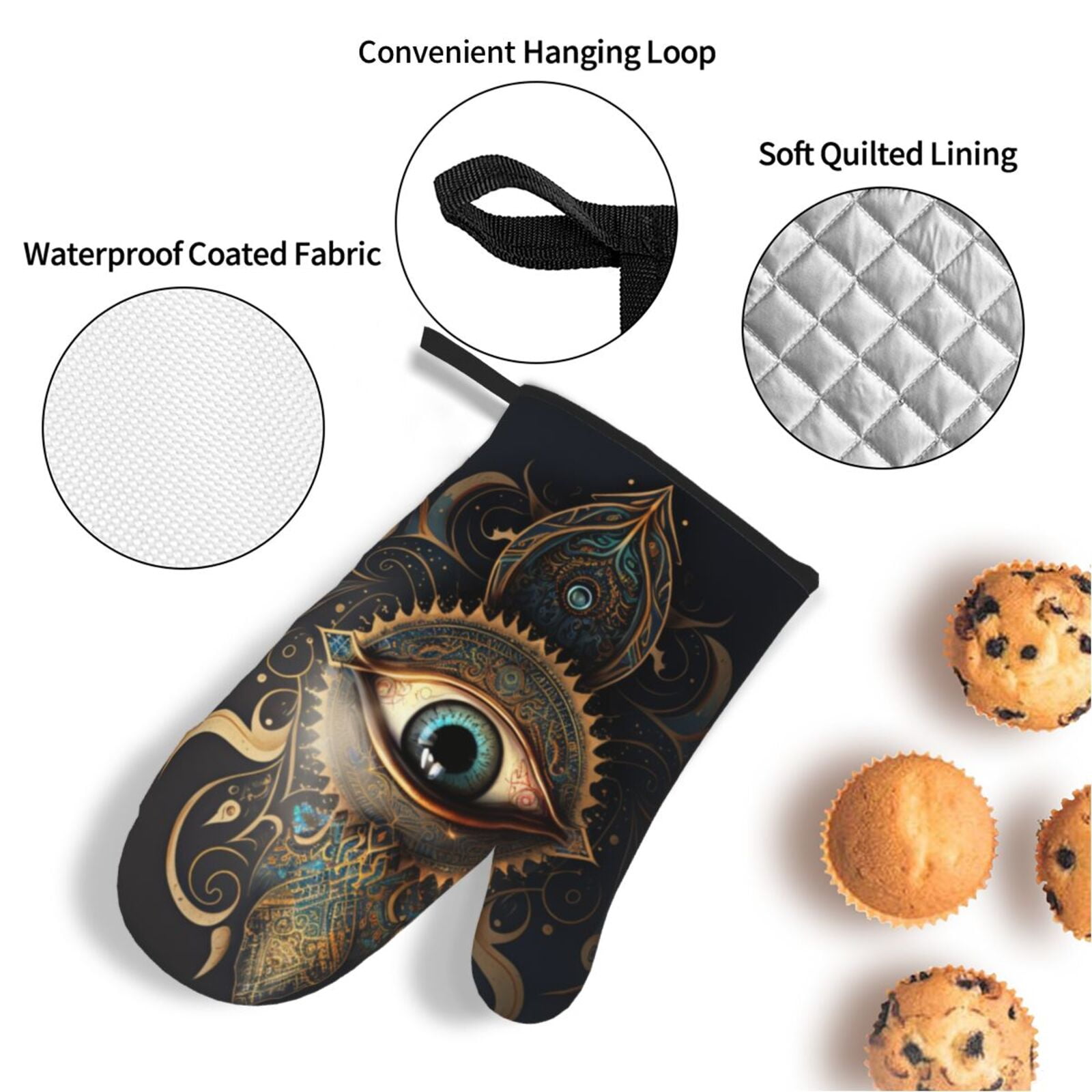 Illuminati Fatima Hamsa All Seeing Eye Art 4Pcs Oven Mitts and Pot Holders Sets Oven Kitchen Gloves Hot Pads for Cooking BBQ Baking Grilling