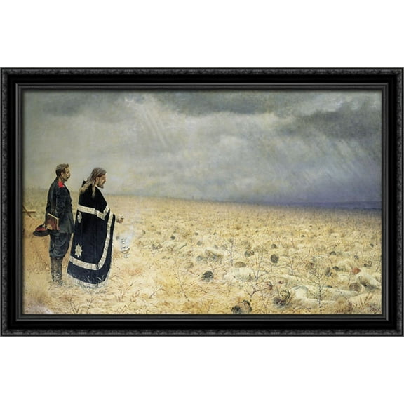 Defeated. Requiem 40x26 Large Black Ornate Wood Framed Canvas Art by Vasily Vereshchagin