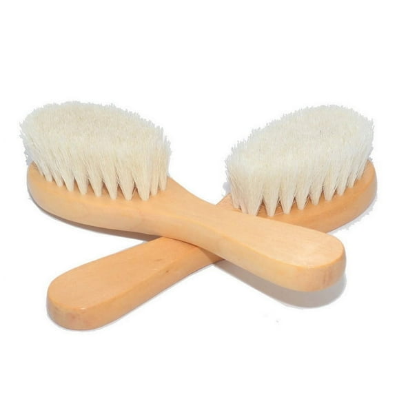 Natural Soft Wool Bristles Facial Cleansing Brush, 2 Pack Wood Handle Face Scrub Brush for Gentle Exfoliation, Manual Face Skin Care Cleanser for Sensitive Skin, Beige