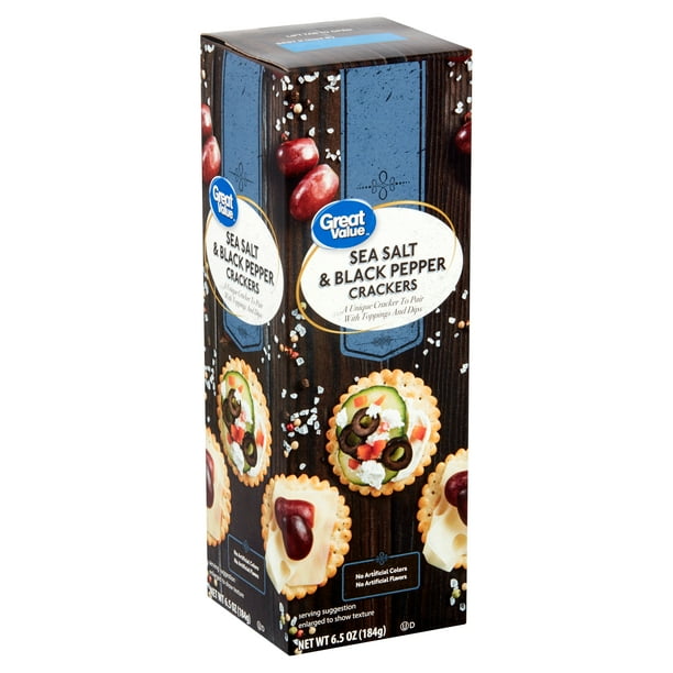 Great Value Sea Salt & Black Pepper Crackers, 6.5 oz