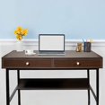 thumbnail image 3 of Interior Elements Kuluzego Simple Writing Wooden Computer Desk with Drawers, Brown, 3 of 4