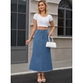 thumbnail image 3 of DARING DIVA Women's Denim Maxi A Line Raw Hem Jean Skirt Small Blue, 3 of 7