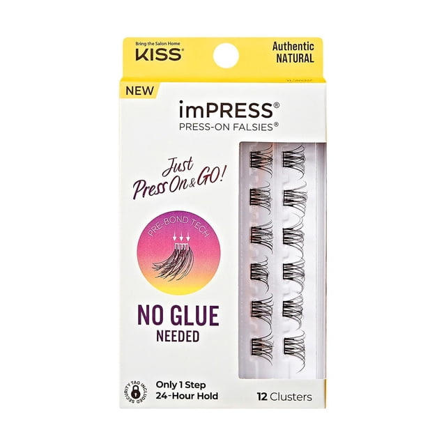 KISS imPRESS Press-On Falsies, Just Press On&Go, Authentic Natural, 12 Grappes.