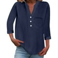 thumbnail image 2 of Long Sleeve Shirts for Women, Blue Casual Solid Color Sleeve Collar Loose Button Shirt Top, Linen Shirts for Women, M, Workout Shirts Women, Polyester Women's T-shirts, 2 of 8