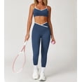 thumbnail image 2 of PISONIC Womens Workout Set Two Piece Spaghetti Straps Cross Back Sports Bra Matching High Waist Leggings Gym Work Out Outfits, 2 of 10