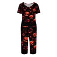 thumbnail image 4 of Women's Halloween Pajama Sets 2 Pieces Lounge Sleepwears Pumpkin Printed Plus Size Short Sleeve Top and Capri Pants Halloween Gifts, 4 of 6