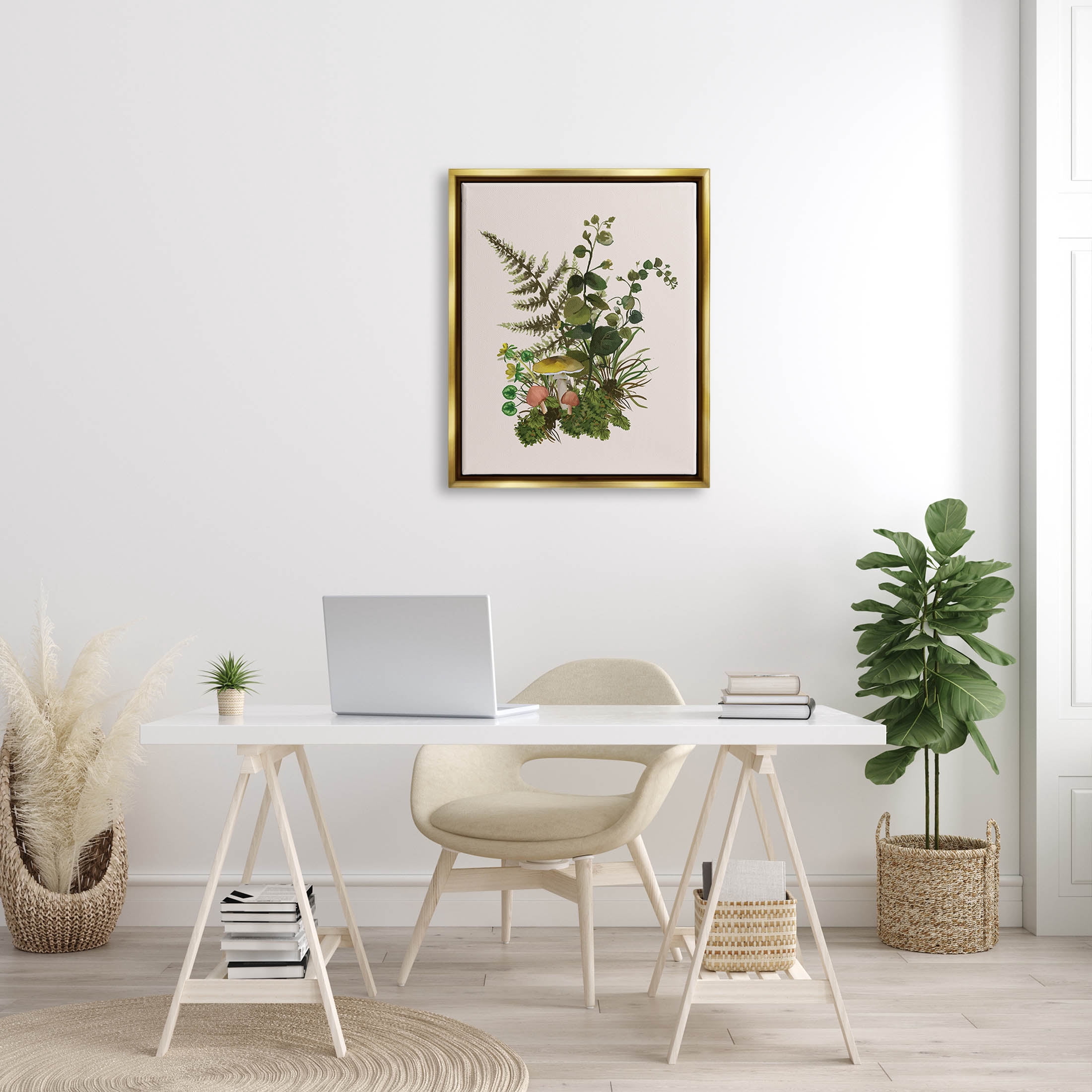 Botanical Nature Mushroom Sprigs Botanical & Floral Graphic Art Metallic Gold Framed Art Print Wall Art