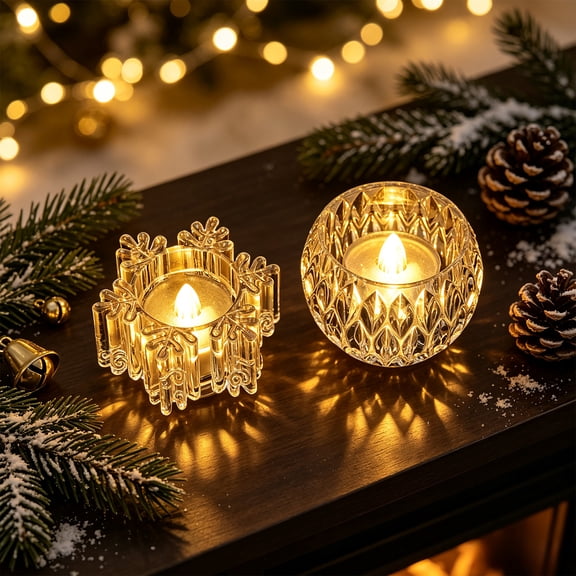 Christmas Flameless LED Candle, 2.2 x 2.2 x 3.0 Inch Battery Operated for Bedroom, Party Centerpiece and Festive Seasonal Lighting, Design B