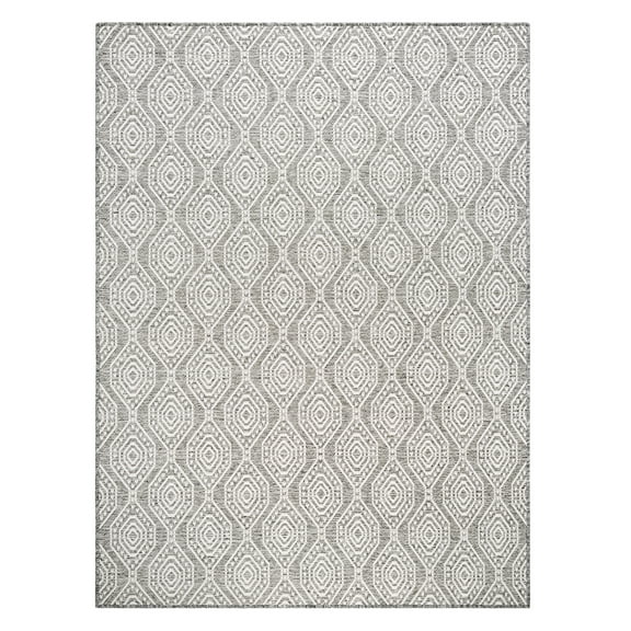 NICOLE MILLER NEW YORK Corin Ogee Indoor Outdoor Area Rug, UV Fade Resistant, Low Pile, Warm Grey/Cream, 5'2"x7'2"