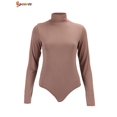 thumbnail image 3 of Spencer Women's Basic Solid Bodysuit Long-Sleeve Mock Turtleneck Leotard Tops Bodycon Jumpsuit, 3 of 9