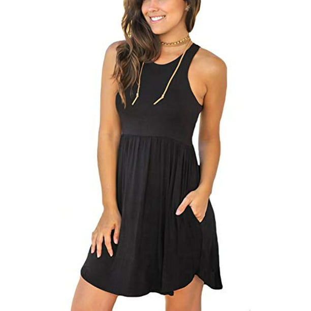 Unbranded Women's Sleeveless Loose Plain Dresses Casual Short Dress with  Pockets Black Small - Walmart.com
