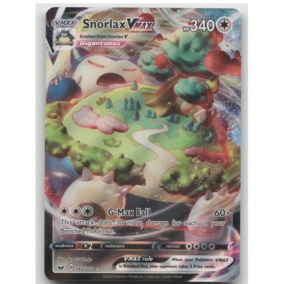 Collectible 2020 Pokémon Sword & Shield Snorlax VMAX Ultra Rare 142/202 English Trading Card