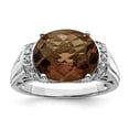 thumbnail image 4 of 925 Sterling Silver Rhodium Oval Checker-Cut Smoky Quartz and Diamond Ring Size 6, 4 of 7