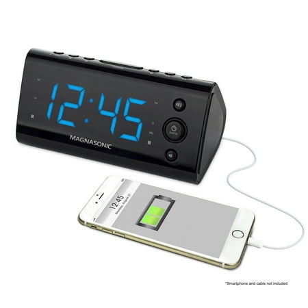 Magnasonic Alarm Clock Radio with USB Charging for Smartphones & Tablets includes Dual