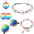 thumbnail image 1 of Traje de hippie de Halloween, gafas, pendientes, collar, tocado, collar con el logo de la paz, 1 of 1