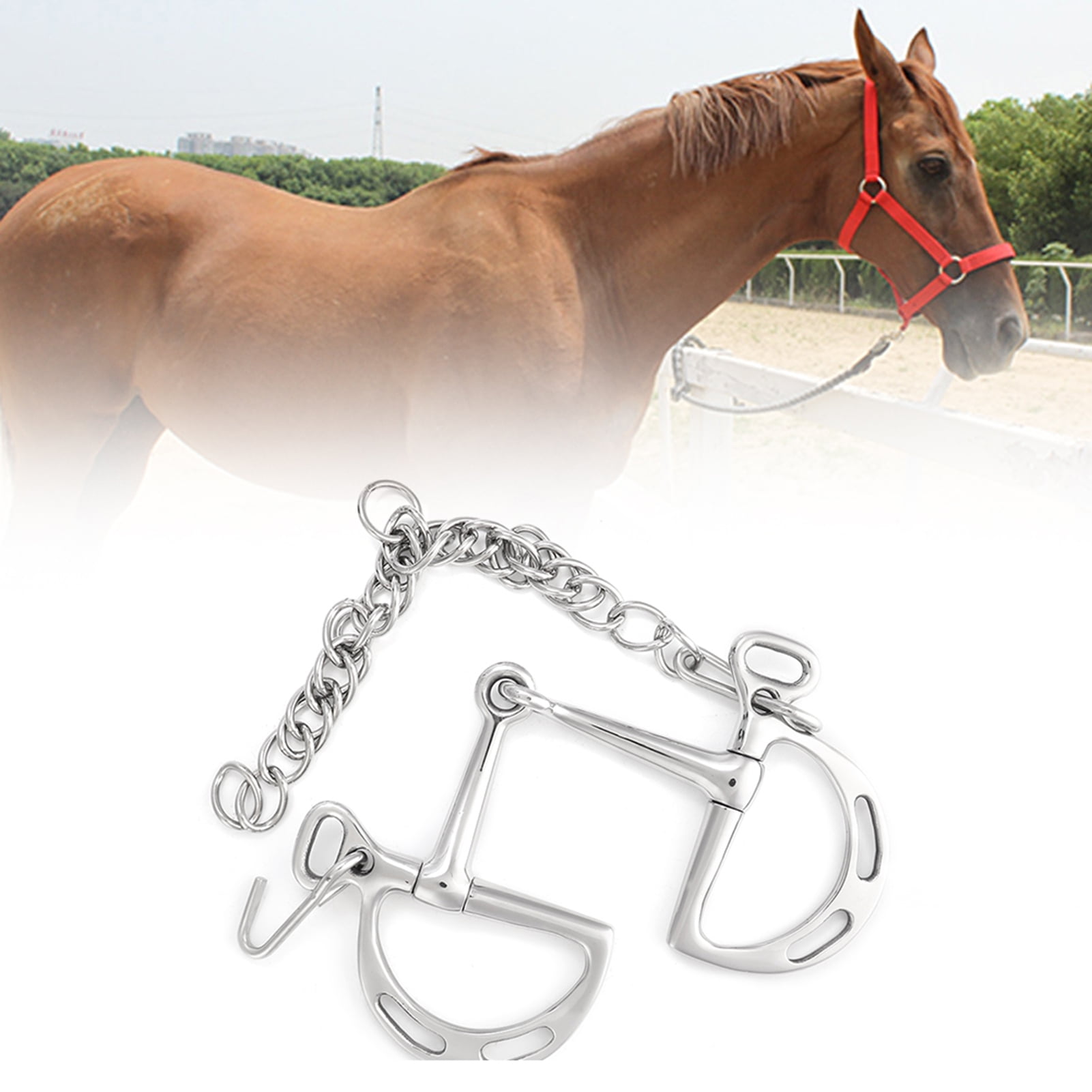 NFTIGB Stainless Steel Kimberwicke Horse Bit with Solid Jointed Mouth Roller and Curb Chain 5 Inches / 125mm Silver Equestrian Equipment
