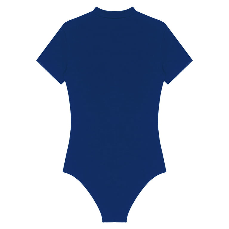 inhzoy Men's Short Sleeve Undershirt One Piece Leotard Top Press Button  Crotch Shirt Bodysuit Slim Fit Romper Blue M 