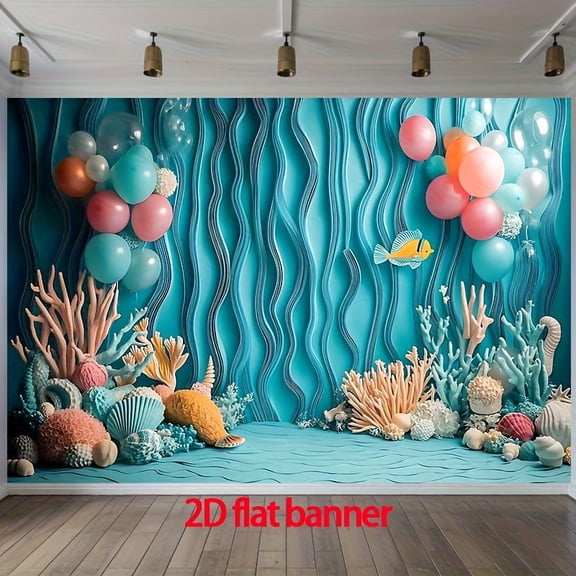 Under The Sea Birthday Backdrop Vibrant Turquoise Waves Baby Shower Background Green Pink Balloons Coral Reefs Fish Birthday Party Decorations Banner Supplies Photo Booth Props