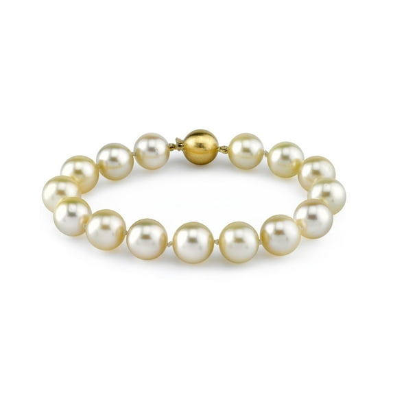 14K Gold 11-12mm Champagne Golden South Sea Cultured Pearl Bracelet - AAAA Quality