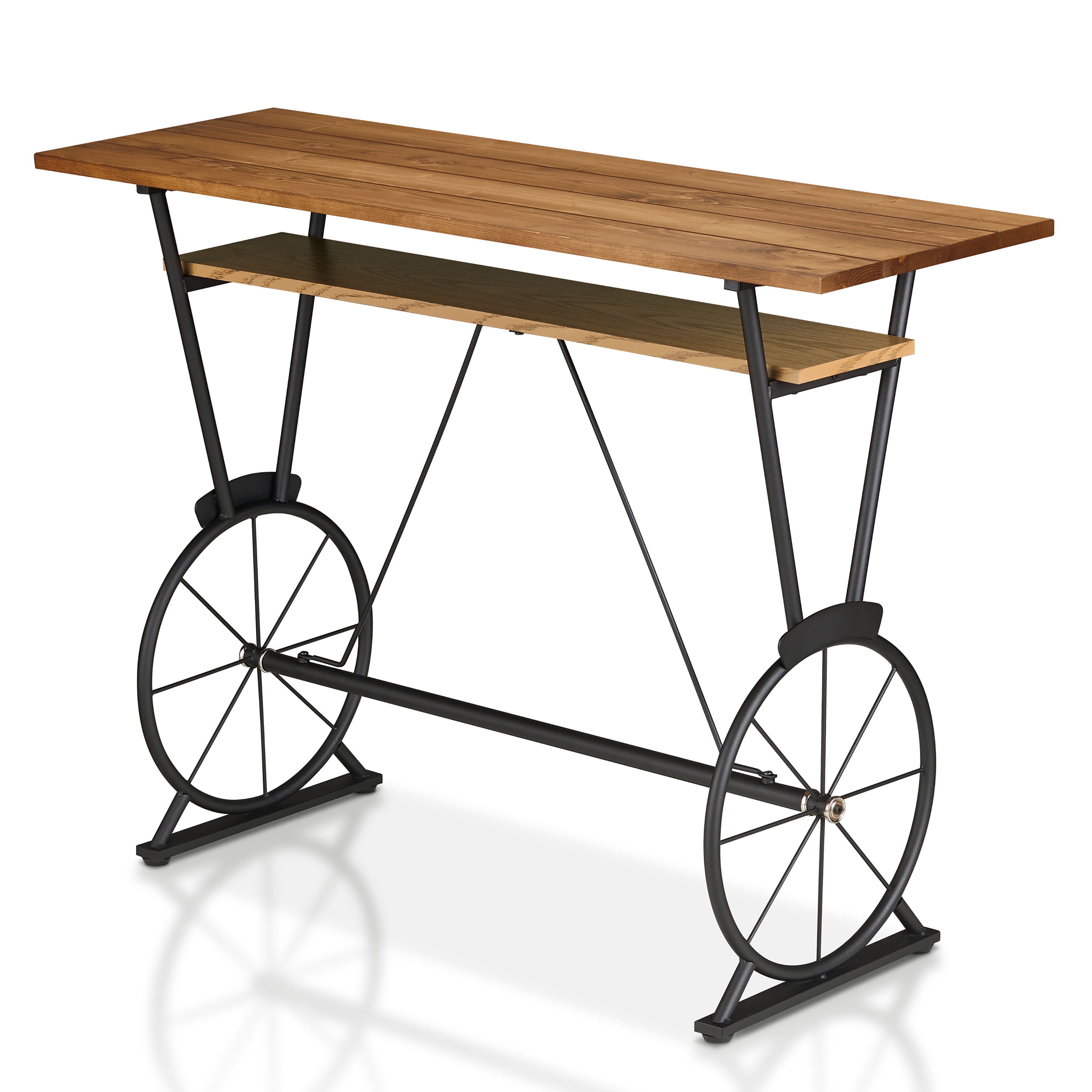 Lodz 1-Shelf Metal Bar Table, Warm Oak and Black