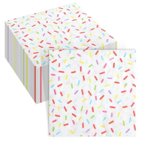 Weekgrat 100 Pcs CORNET Sprinkles Napkins 2 Ply Disposable Paper Napkins for Baby Shower Birthday Party Theme Table Decor Supplies(White,Donut)