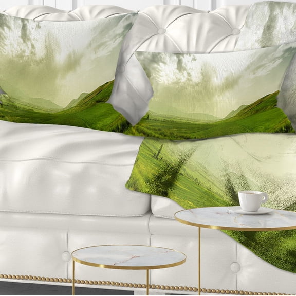 Designart Meadow under Clouds Panorama - Landscape Printed Throw Pillow - 12x20