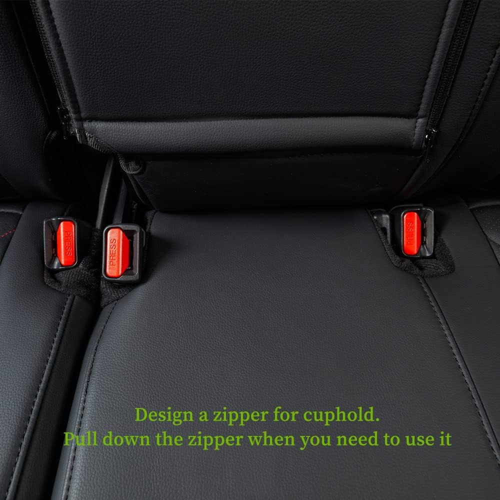 coverdream Custom Fit HRV Car Seat Covers for Honda HRV EX-L 2023 2024 2025 2026 - Breathable Leather Auto Seat Covers (Full Set,Black with Red Line)