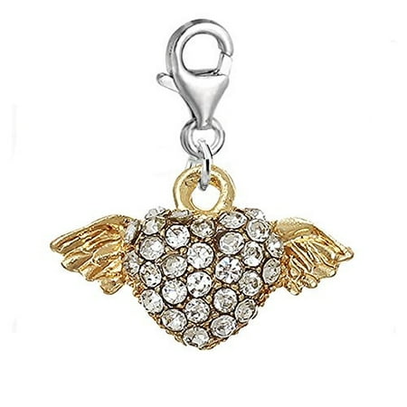 Satin Angel Charm Jewelry Heart Angel Wings Charm Clip on Pendant for European Charm Jewelry w/ Lobster Clasp ()
