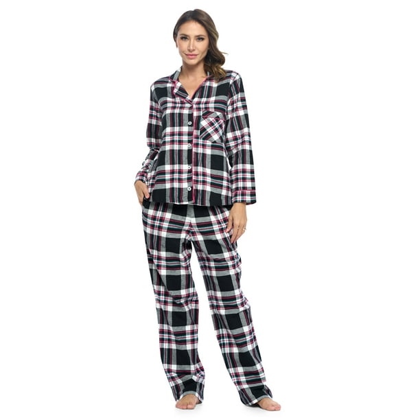 Ashford & Brooks Women's Flannel Plaid Pajamas Long Sleeve Button Down ...