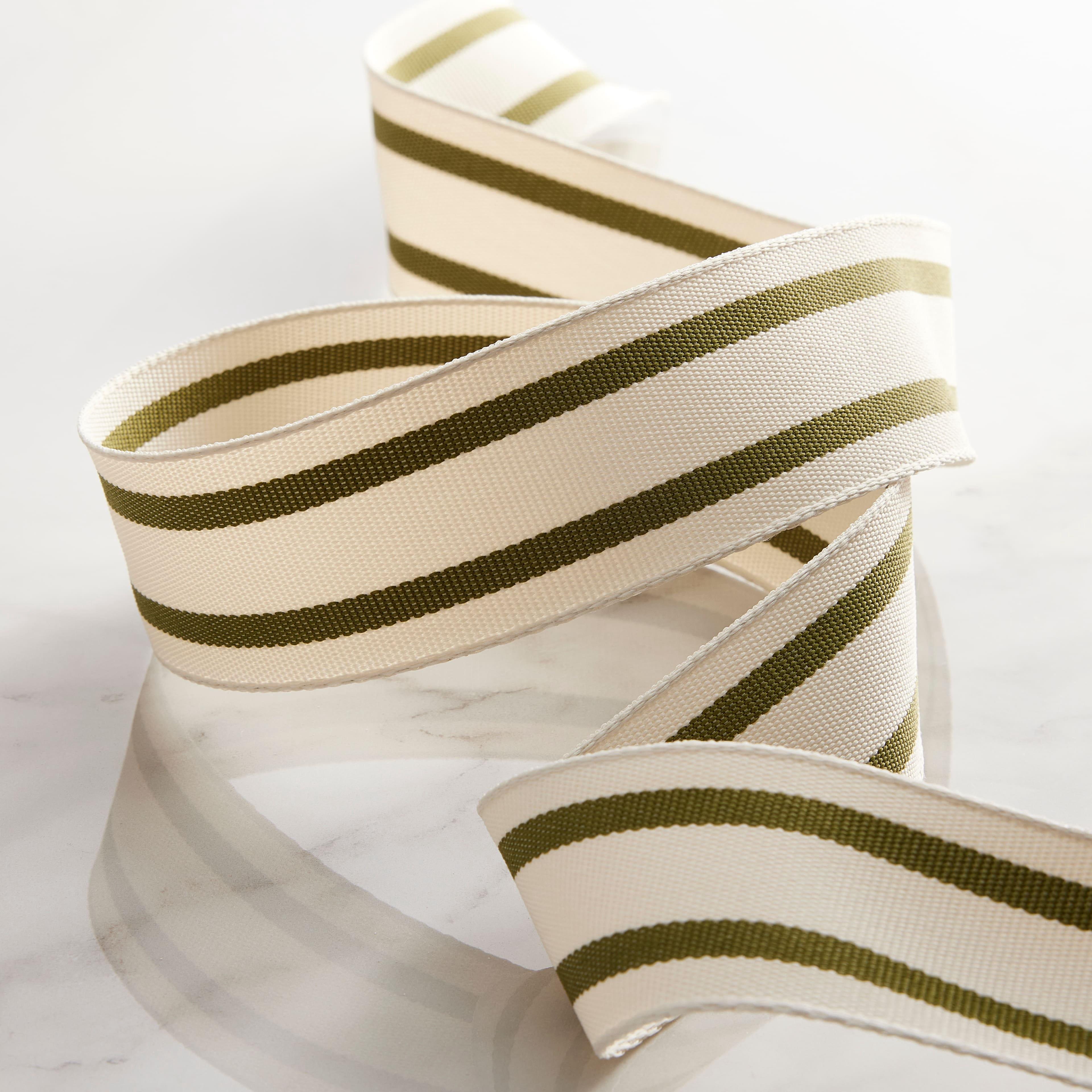 1.5" x 3yd. Olive Wired Ticking Stripe Ribbon by Celebrate It – Woven Selvage Edge - Ideal for Wreaths - Gift Wrapping & Seasonal Decor - 12 Pack