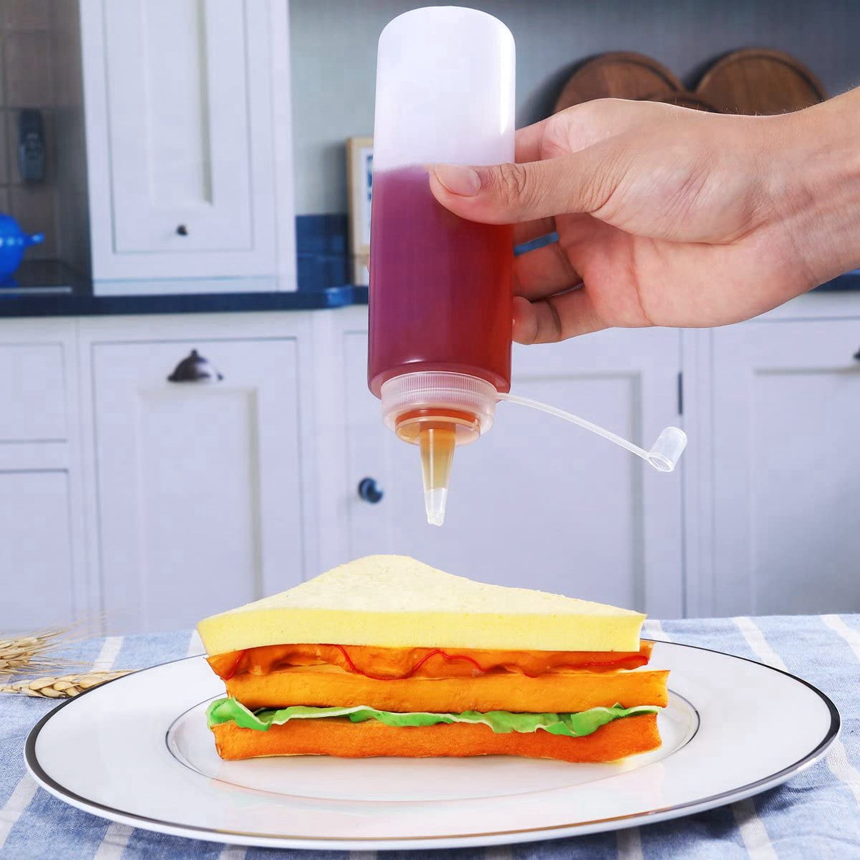 24 Pack 8 Oz Squeeze Squirt Condiment Bottles with Twist on Cap Lids for Sauce, Ketchup, BBQ, Dressing, Paint