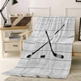 thumbnail image 3 of Fleece Blanket Sports Hockey Art Blankets, Soft Cozy Warm Flannel Throw Blanket, Retro Wood Grain Black Grey lanket for Bed Couch Sofa,50x80In, 3 of 9
