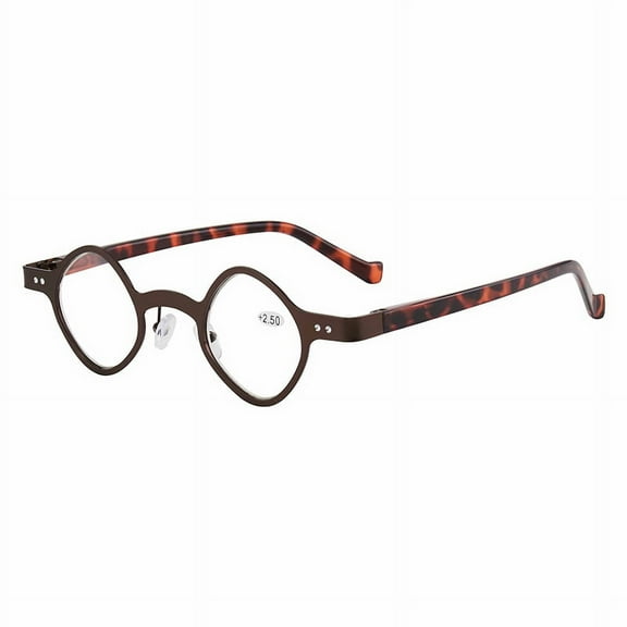 Mens Personality Small Square Presbyopia Glasses, Blue Light Blocking Reading Glasses, Women Brown Stainless Steel Readers  2.50