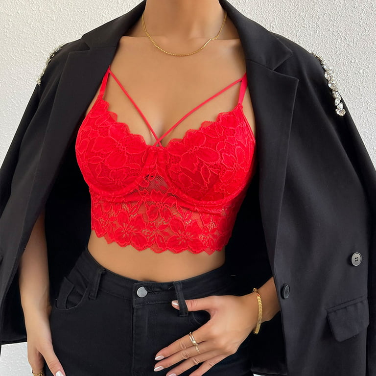 RYRJJ On Clearance Lace Corset Crop Top V Neck Elastic Straps for Party  Streetwear Going Out Clubwear Corset Tops for Women Bustier(01#Red,S)