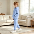 thumbnail image 5 of Toddler Boys Hoodie Set, Solid Color Soft Long Sleeve Top & Sweatpants, Cute Casual Outfit For Kids Light Blue 6-7 Years, 5 of 9