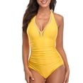 thumbnail image 1 of Traje de baño de mujer con cuello en V, Sexy, espalda abierta, estilo Halter, elástico, transpirable, trajes de baño de una pieza para fiesta en la playa, amarillo XXL, 1 of 5