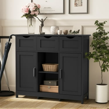 CoSoTower Storage Cabinets,Wooden Floor Cabinet, with Drawers and Shelves Storage Cabinets,Accent Cabinet for Living Room,Bedroom,Bathroom Furniture Home Decor(Black)