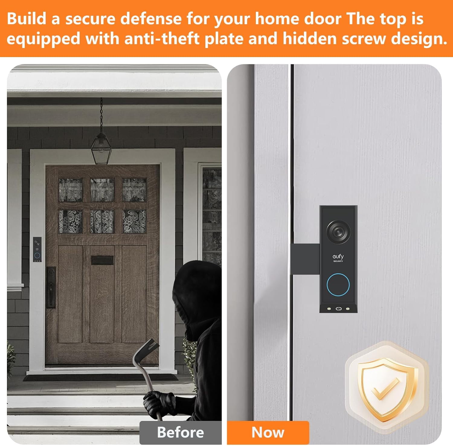 Anti-Theft Door Mount for Eufy E340, No-Drill Adjustable Mounting Bracket with Eufy Doorbell E340, Not Blocking Doorbell Sensor, Apartment Door Bell Kits for Renters, Black