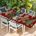 thumbnail image 2 of Red Christmas Table Cloths for 8 Foot Rectangle Tables, Xmas Tree Gingerbread Snowman Winter Patio Waterproof Elastic Fitted Tablecloths, Washable Rectangular Table Cover for Camping, 2 of 8