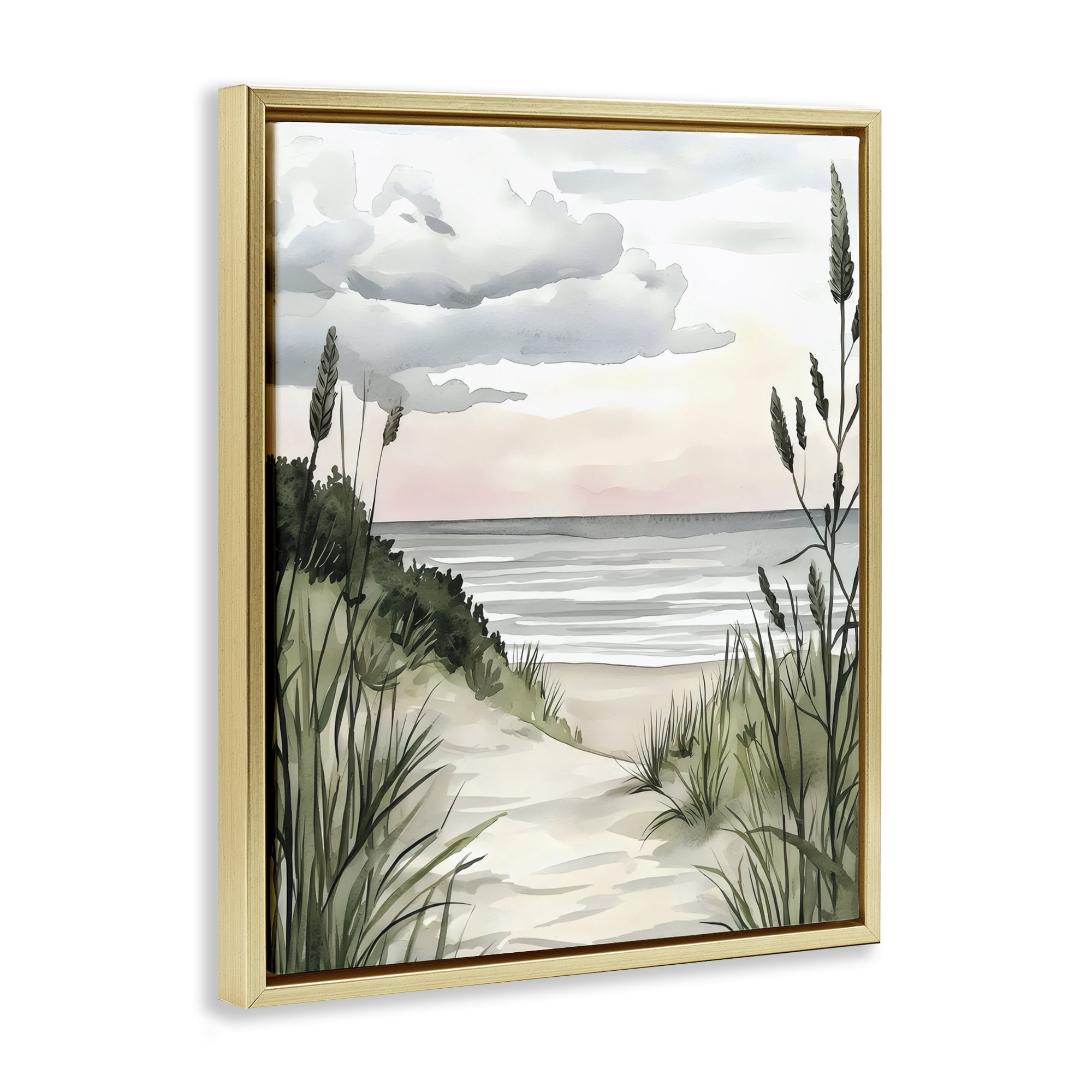 Stupell Industries Coastal Calm Seaside Dunes Gold Framed Floater Canvas Wall Art, design by Riley B